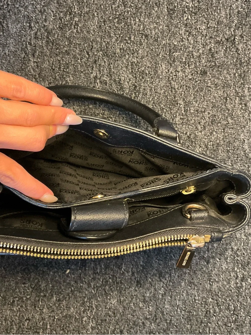Michael Kors Black Leather Top-Handle Satchel with Gold Hardware